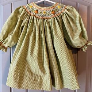 Green plaid pumpkin smock dress